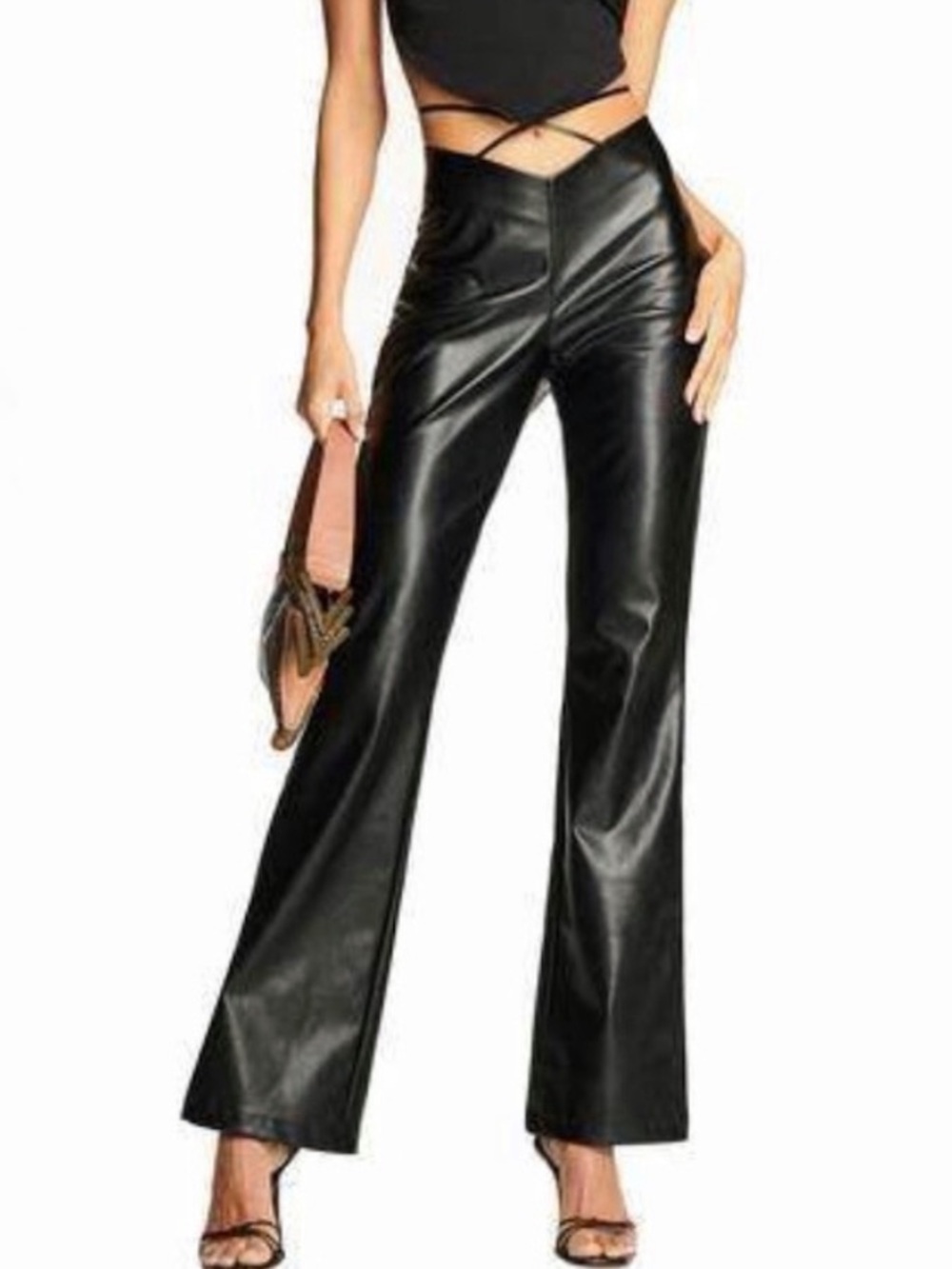 I.AM.GIA Zoey Criss Cross Wrap Faux Leather Flair Pants in Black XS